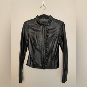 Arden B Ruffle Leather Jacket, Black, Size S, NWOT